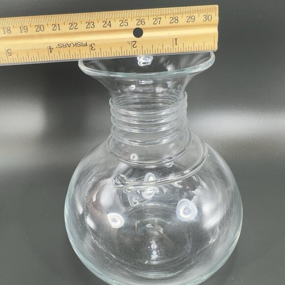 Blenko Hand Blown Glass Vase Clear Spiral Manganese 365nm Green UV Glow Vase VTG - Picture 8 of 16